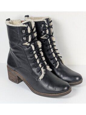 Lucky Brand LK-Cambreen Black Leather Faux Fur Lined Lace Up Boots Women's 9 M